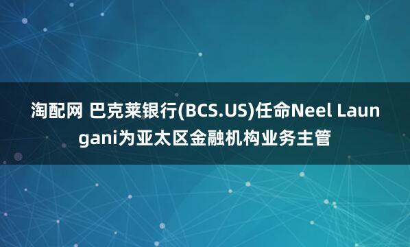 淘配网 巴克莱银行(BCS.US)任命Neel Laungani为亚太区金融机构业务主管