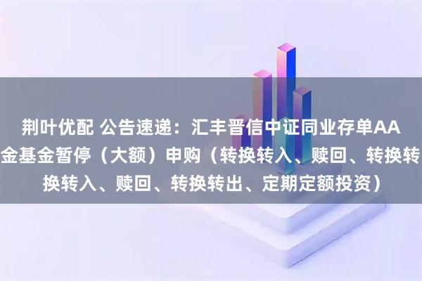 荆叶优配 公告速递：汇丰晋信中证同业存单AAA指数7天持有期基金基金暂停（大额）申购（转换转入、赎回、转换转出、定期定额投资）